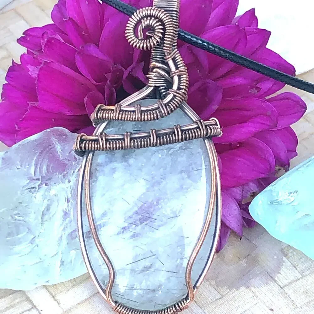 925 Sterling Black Rutilated Quartz Copper Pendant